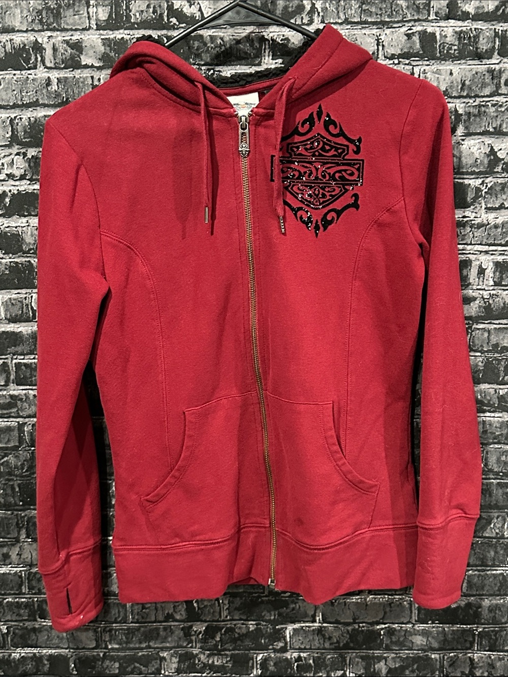 Harley-Davidson Red Zip Front Hoodie with Black Crest